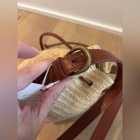 Sézane Mini Farrow Raphia Bag Bucket Leather Strap Natural Beige Woven Sezane - Picture 11 of 13